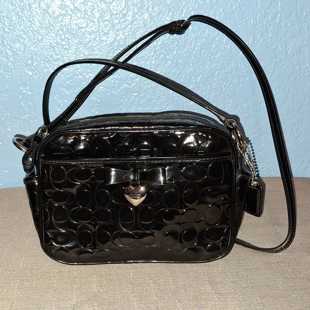 Coach Black Patent Leather Crossbody Camera Bag